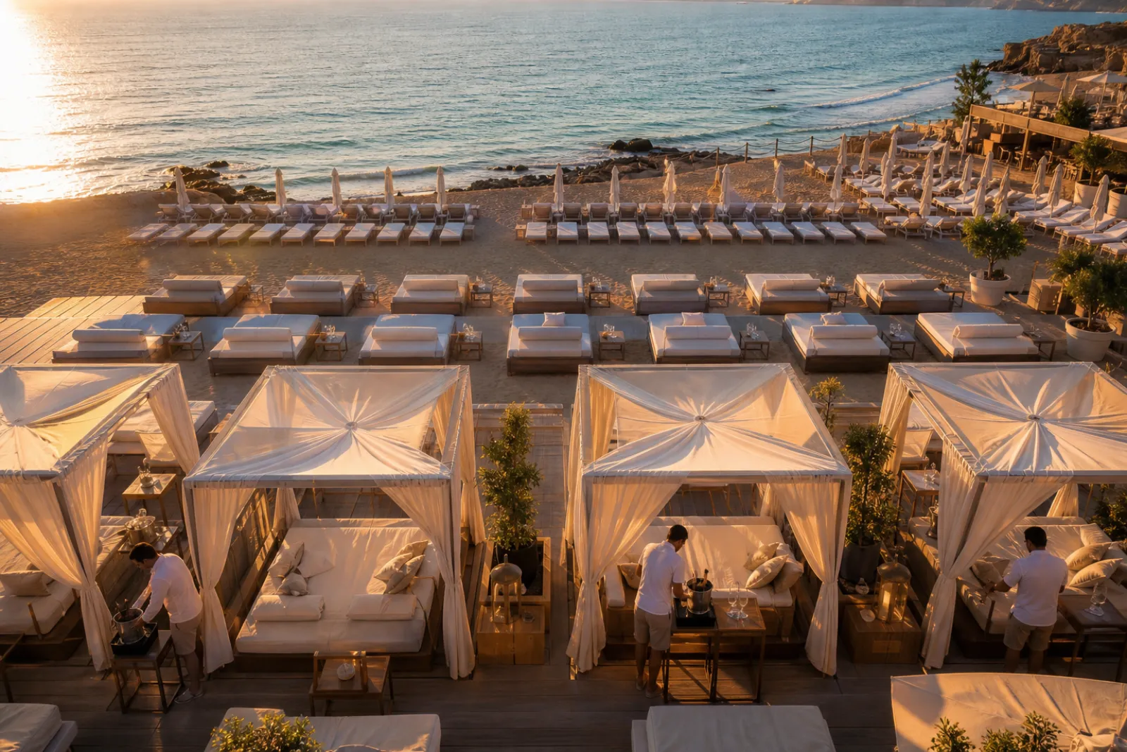 Beach club revenue tiers from sunbeds to ultimate packages