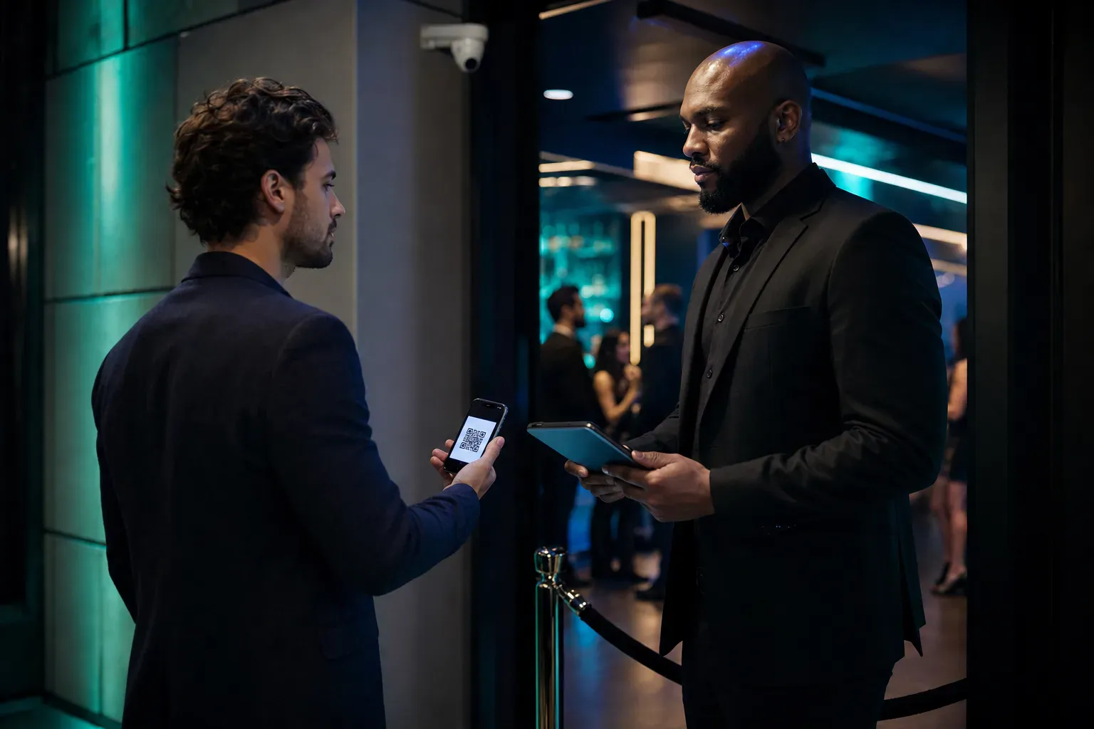 Guests being scanned in with a QR ticket at a nightclub door