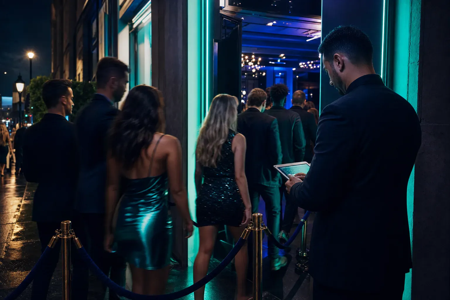 A door host tracking a live headcount against a guest list at a venue