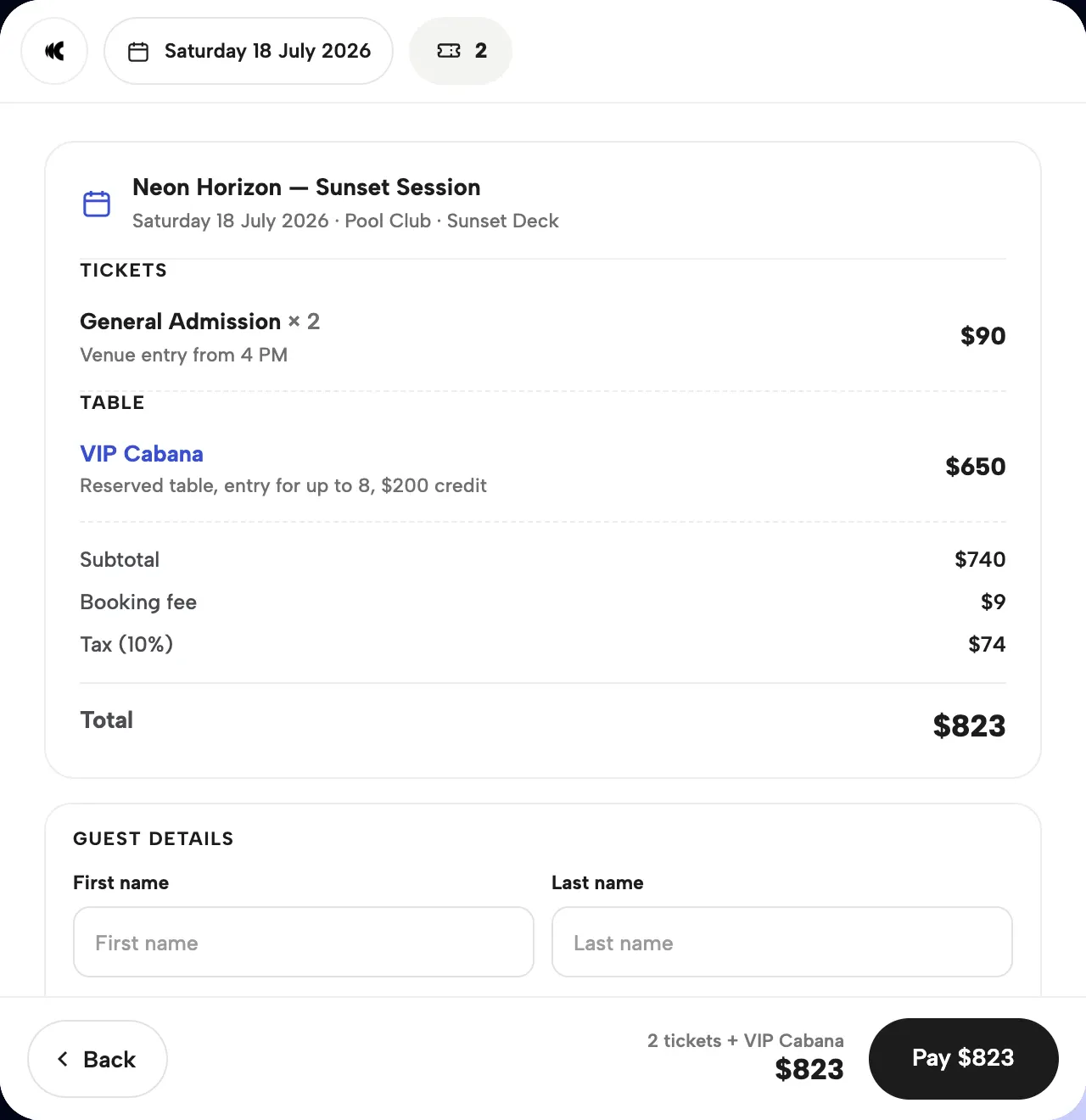 Clubtech Events and ticketing product view